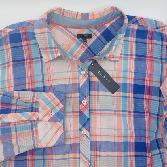 Talbots Tops - NEW Talbots Plaid Long Sleeve 100% Cotton Shirt Women's 22W Colorful Flip Cuff